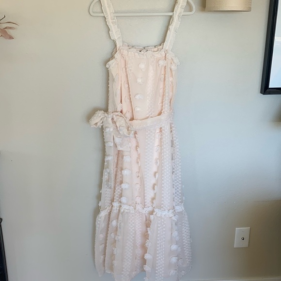 Meet You There Cream White Swiss Dot Midi Dress size large - Picture 5 of 12